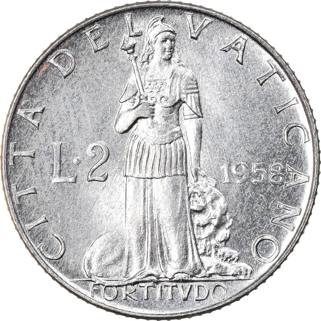 Coin, VATICAN CITY, Pius XII, 2 Lire, 1958, Roma, MS(65-70), Aluminum, KM:50