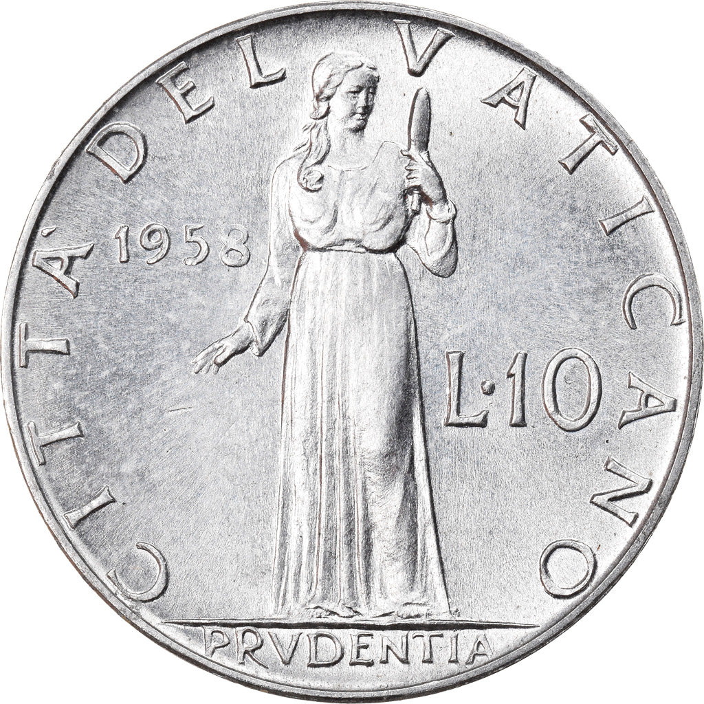 Coin, VATICAN CITY, Pius XII, 10 Lire, 1958, Roma, MS(65-70), Aluminum, KM:52.1
