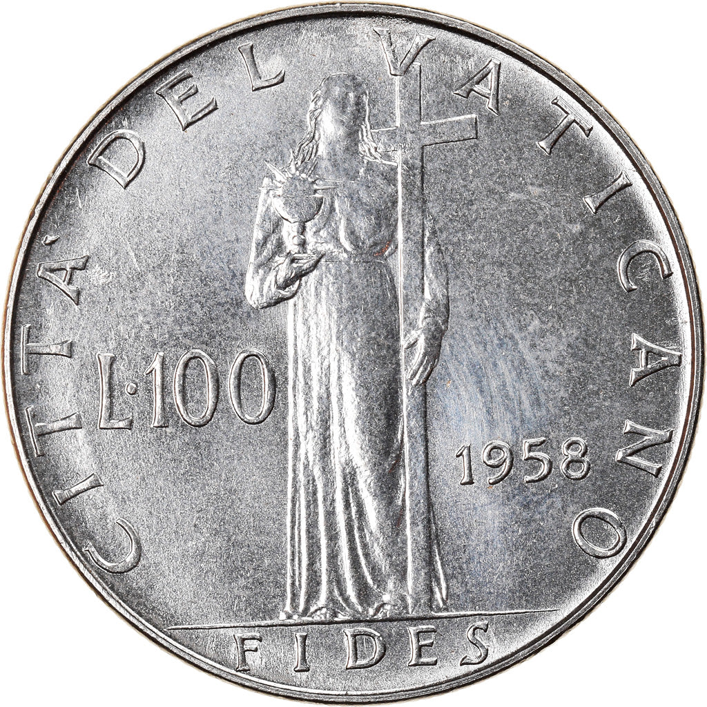 Munten, Vaticaanstad, Pius XII, 100 Lire, 1958, Roma, FDC, Stainless Steel