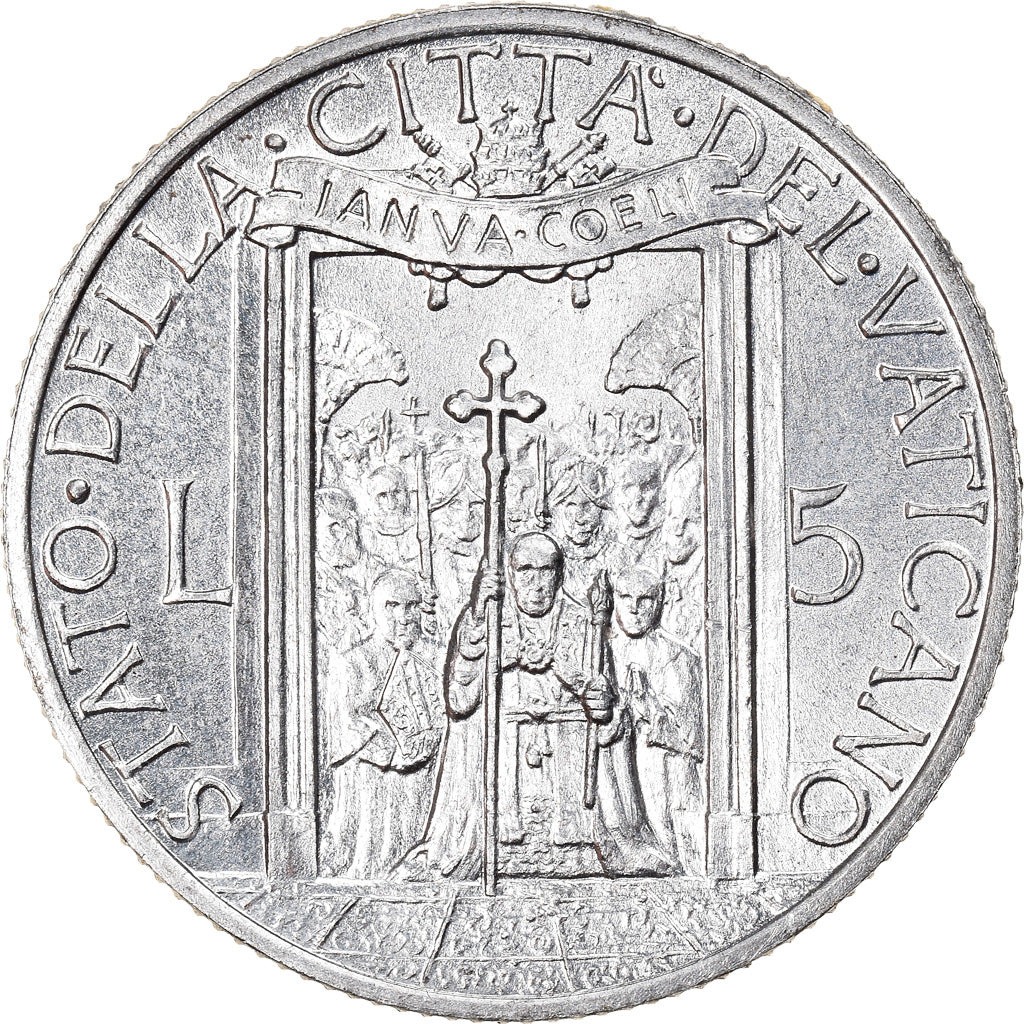 Coin, VATICAN CITY, Pius XII, 5 Lire, 1950, Roma, MS(65-70), Aluminum, KM:46