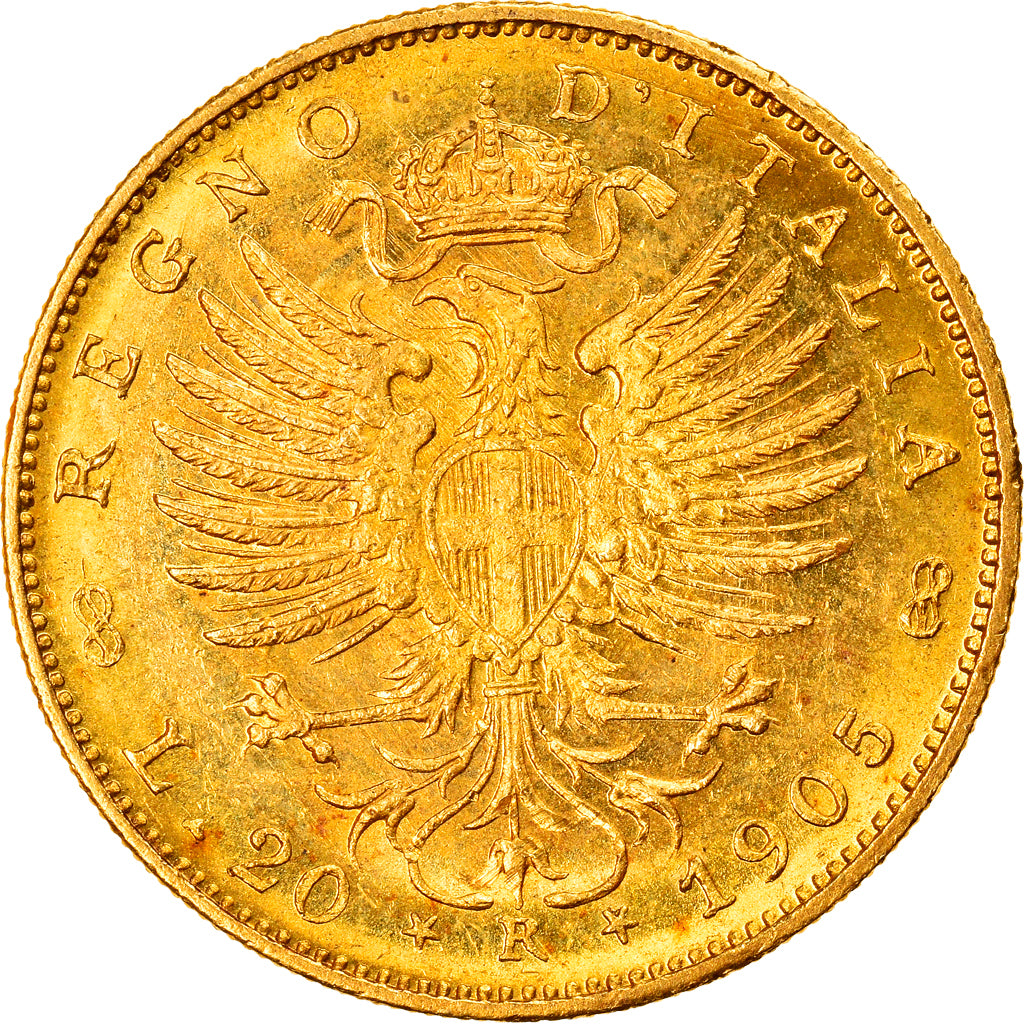 Coin, Italy, Vittorio Emanuele III, 20 Lire, 1905, Rome, Rare, MS(63), Gold