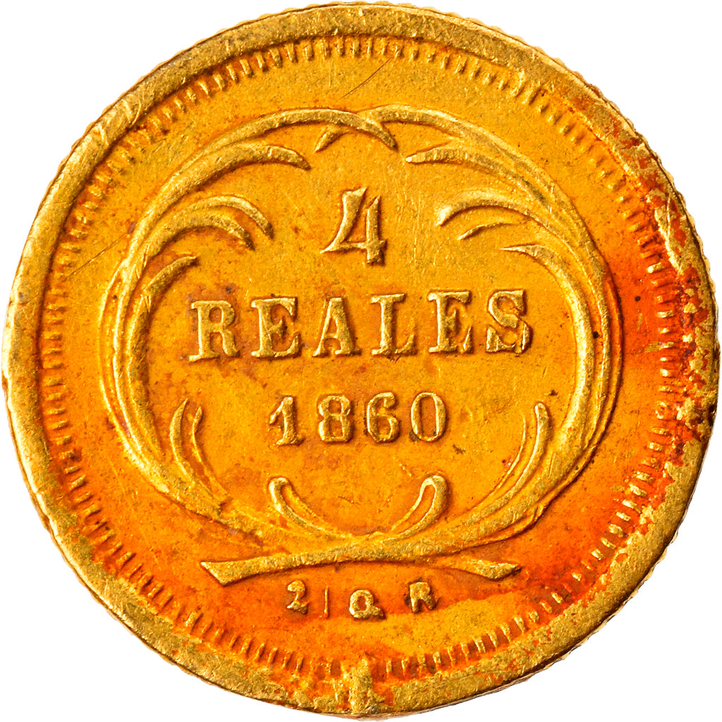 Coin, Guatemala, 4 Reales, Cuatro, 1860, VF(30-35), Gold, KM:135