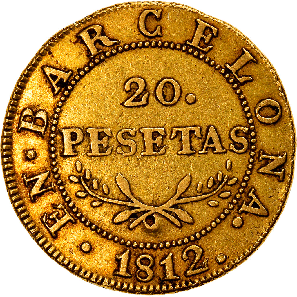 Coin, Spain, BARCELONA, Joseph (Jose) Napolean, 20 Pesetas, 1812, Barcelona