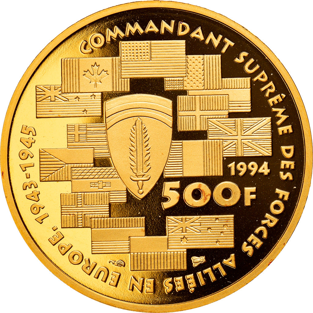 Coin, France, Dwight D.  Eisenhower, 500 Francs, 1994, Paris, MS(65-70), Gold