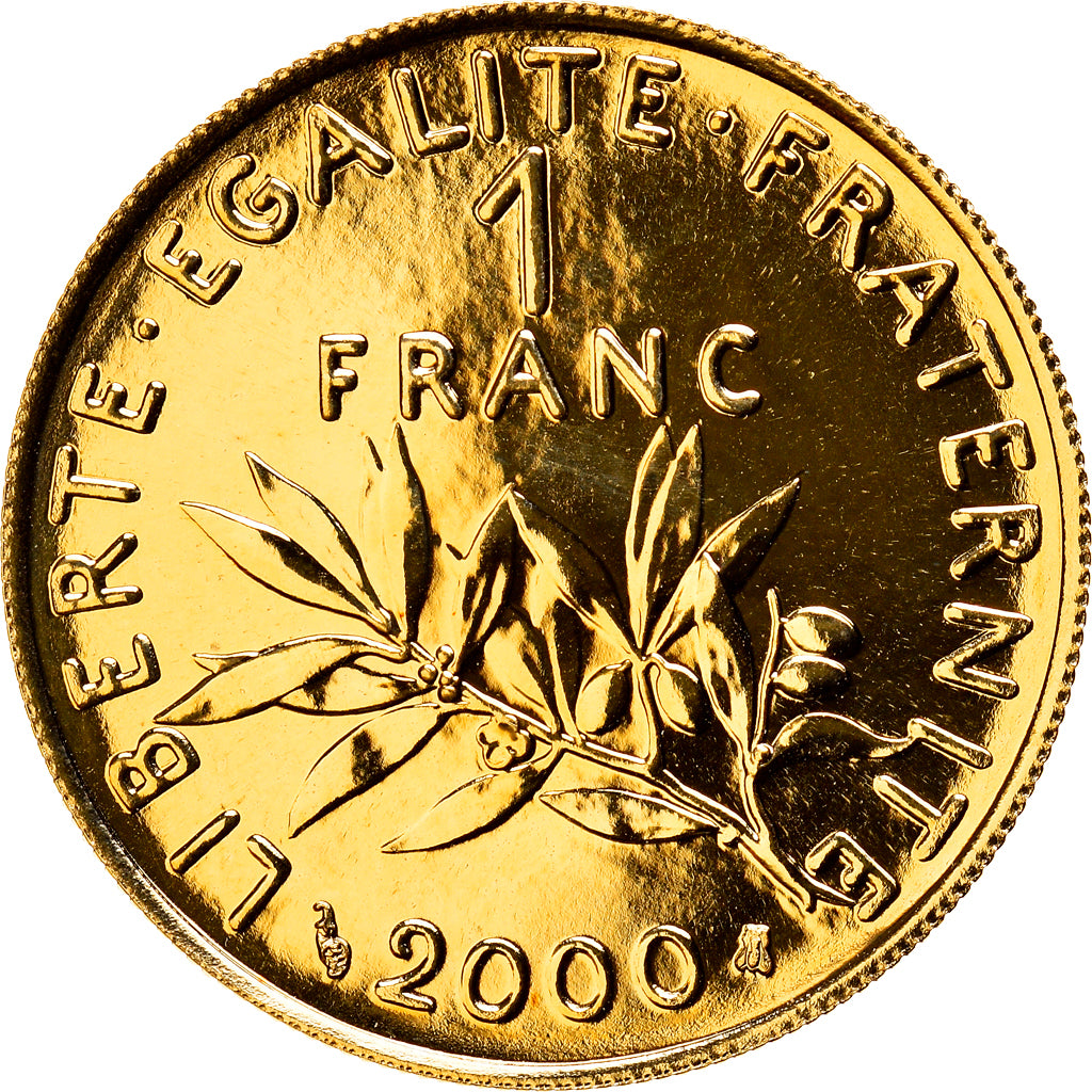 Coin, France, Semeuse, Franc, 2000, Paris, MS(65-70), Gold, KM:925.1a