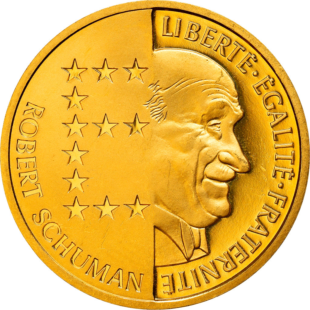 Moneta, Francja, Schuman, 10 Francs, 1986, MS(65-70), Złoto, KM:958c
