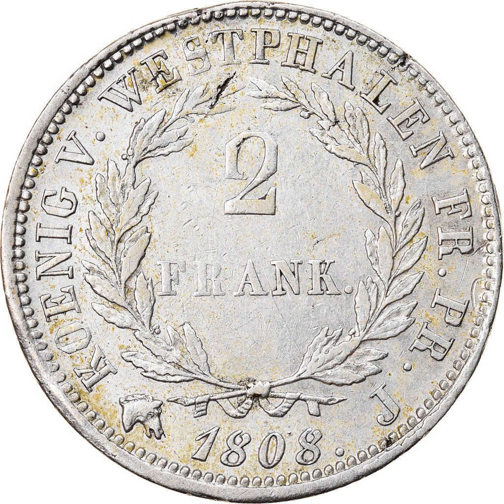 Coin, German States, WESTPHALIA, Jerome, 2 Franken, 1808, Cassel, EF(40-45)