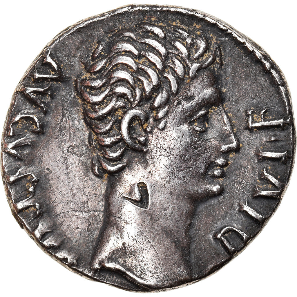 Coin, Augustus, Denarius, 15-13 BC, Lyon - Lugdunum, AU(50-53), Silver, RIC:173