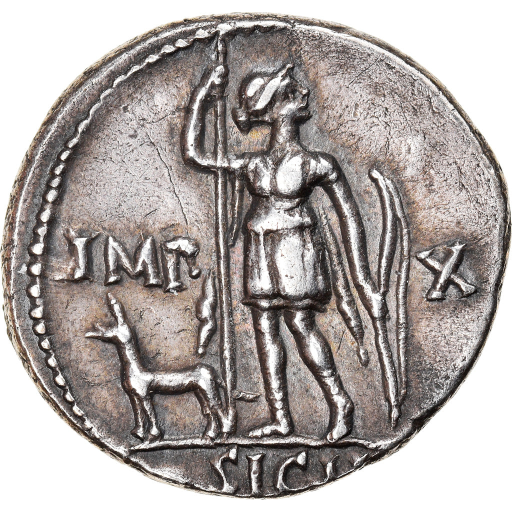 Coin, Augustus, Denarius, 15-13 BC, Lyon - Lugdunum, AU(50-53), Silver, RIC:173