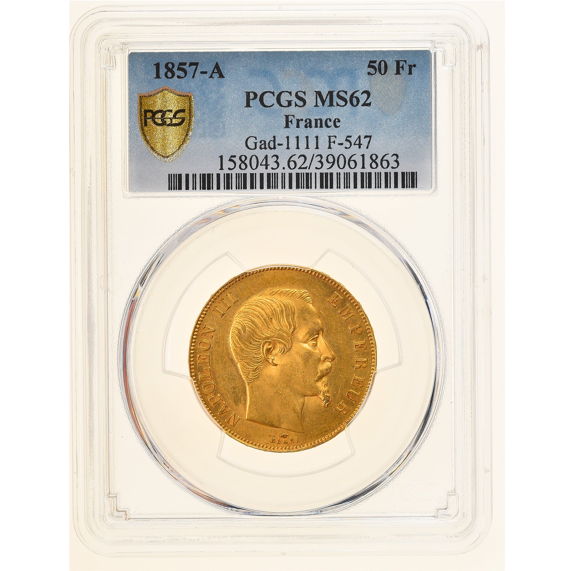 Moneta, Francia, Napoleon III, 50 Francs, 1857, Paris, PCGS, MS62, SPL, Oro