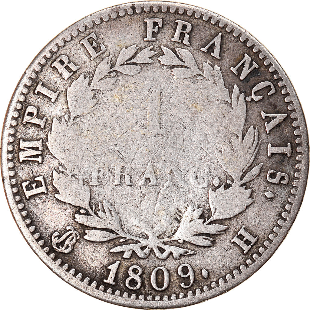 Moneta, Francia, Napoléon I, Franc, 1809, La Rochelle, MB, Argento, KM:692.6