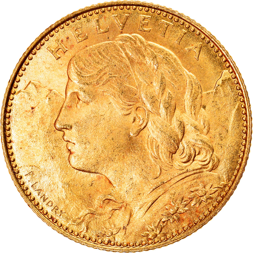 Coin, Switzerland, 10 Francs, 1922, Bern, MS(63), Gold, KM:36