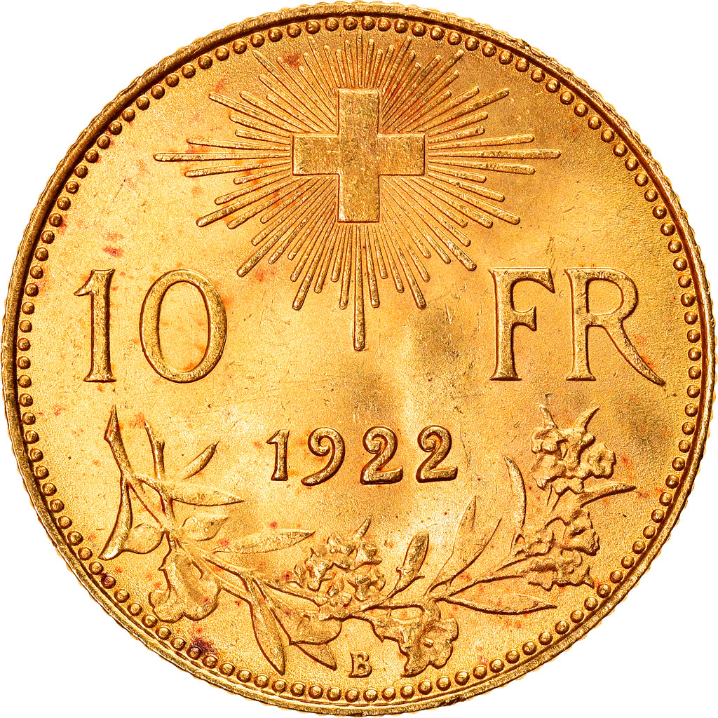 Coin, Switzerland, 10 Francs, 1922, Bern, MS(63), Gold, KM:36