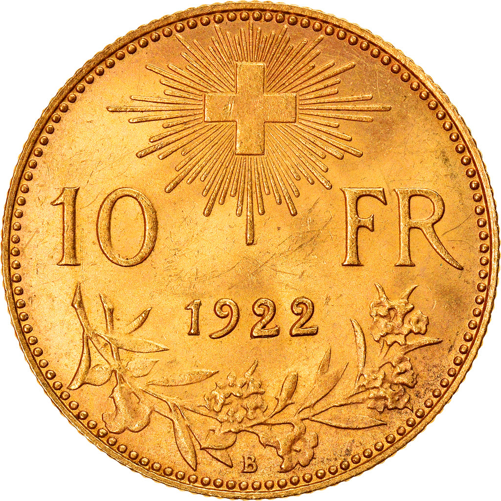 Coin, Switzerland, 10 Francs, 1922, Bern, MS(63), Gold, KM:36