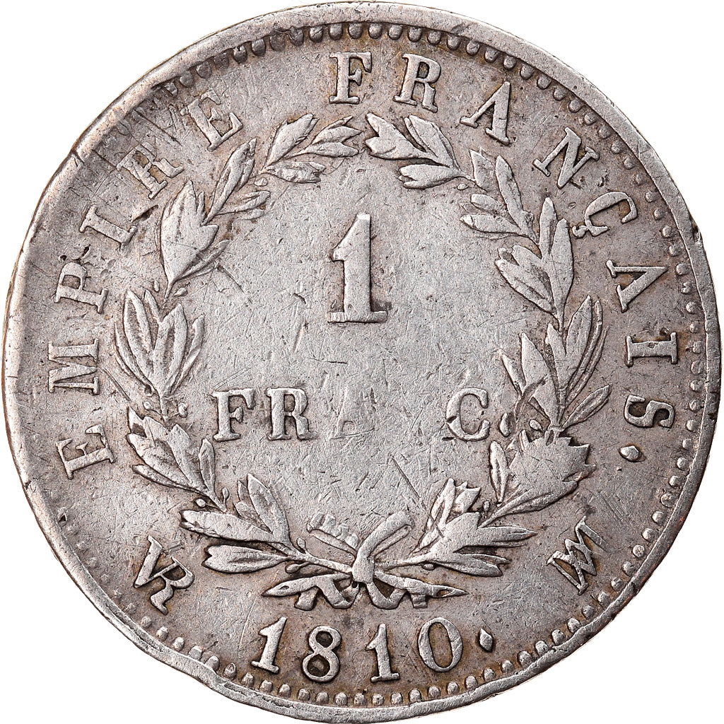 Monnaie, France, Napoléon I, Franc, 1810, Marseille, Très rare, TB+, Argent