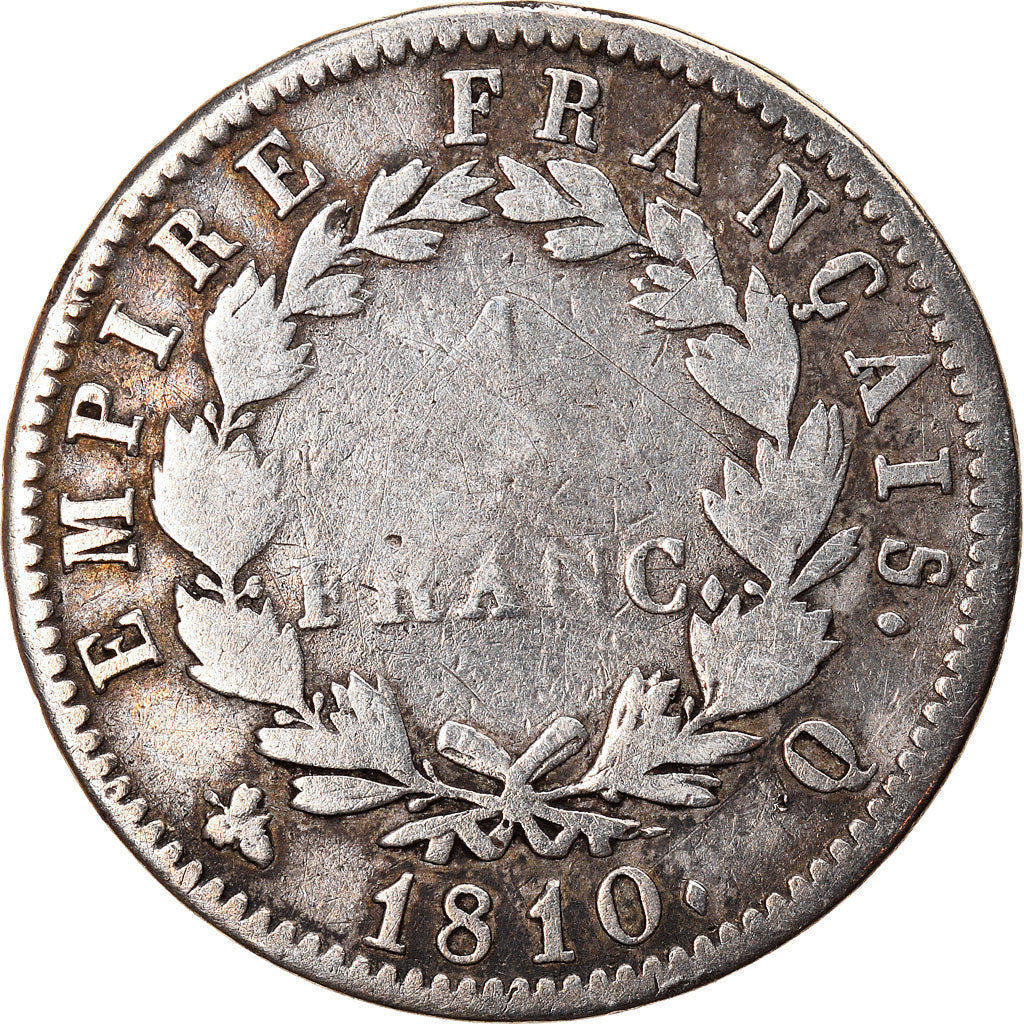 Moneta, Francja, Napoléon I, Franc, 1810, Perpignan, Bardzo rzadkie, VF(30-35)