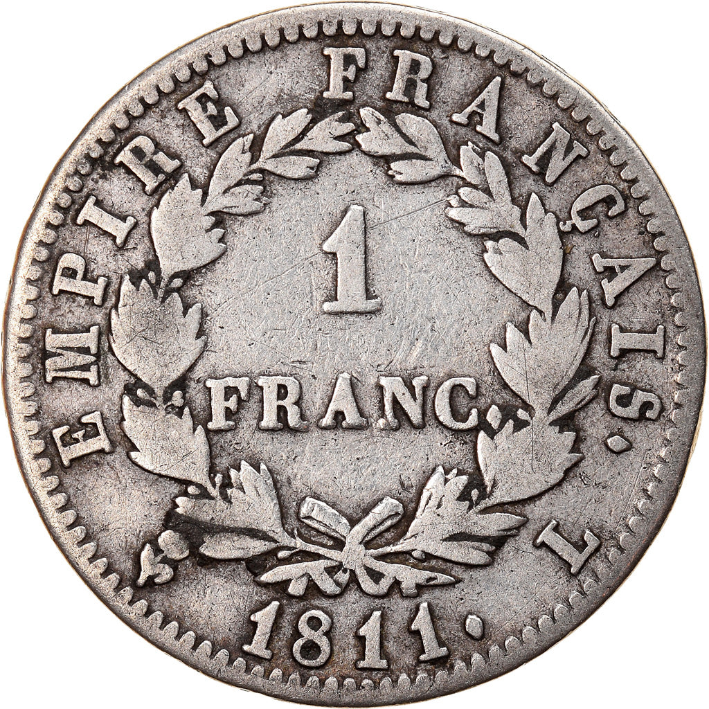 Moneda, Francia, Napoléon I, Franc, 1811, Bayonne, BC+, Plata, KM:692.9