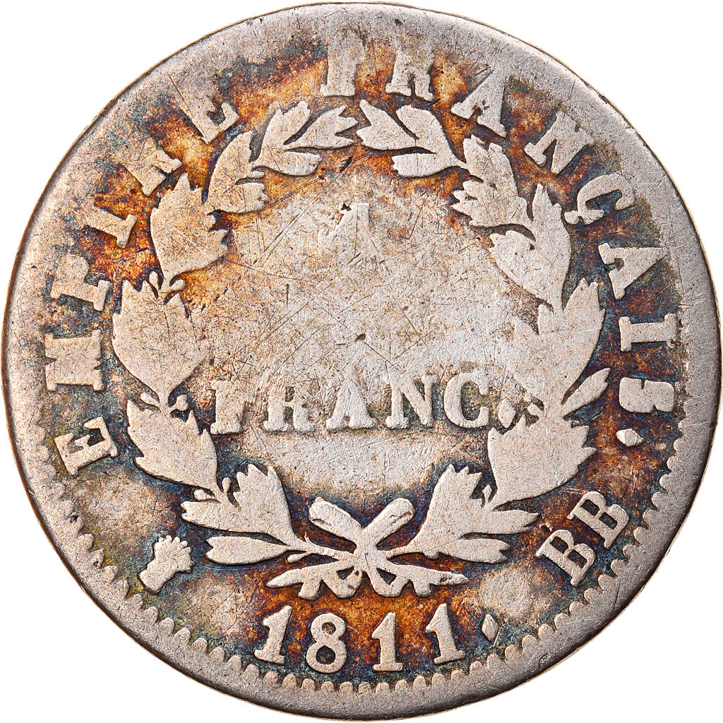 Coin, France, Napoléon I, Franc, 1811, Strasbourg, VF(20-25), Silver, KM:692.3