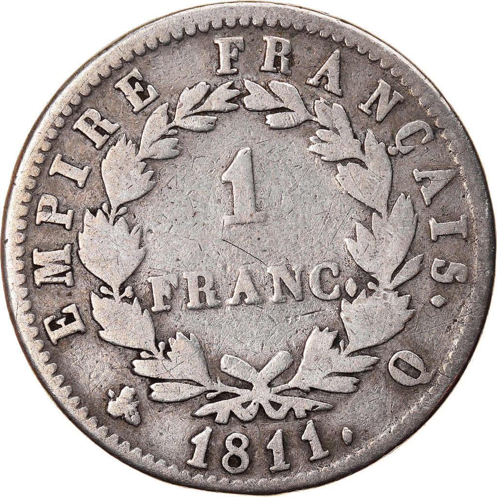 Moneda, Francia, Napoléon I, Franc, 1811, Perpignan, BC+, Plata, KM:692.12