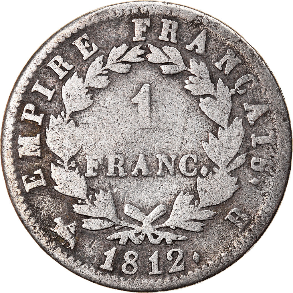 Moneda, Francia, Napoléon I, Franc, 1812, Rouen, BC+, Plata, KM:692.2
