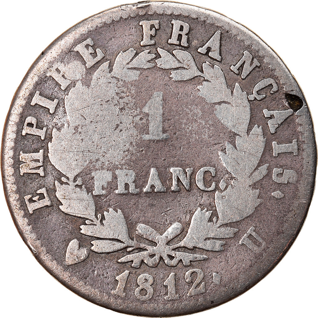 Monnaie, France, Napoléon I, Franc, 1812, Torino, Très rare, B+, Argent