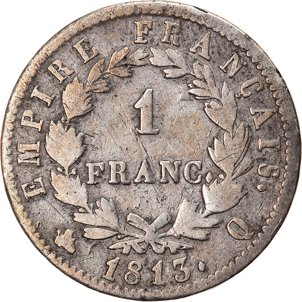 Moneta, Francia, Napoléon I, Franc, 1813, Perpignan, MB, Argento, KM:692.12
