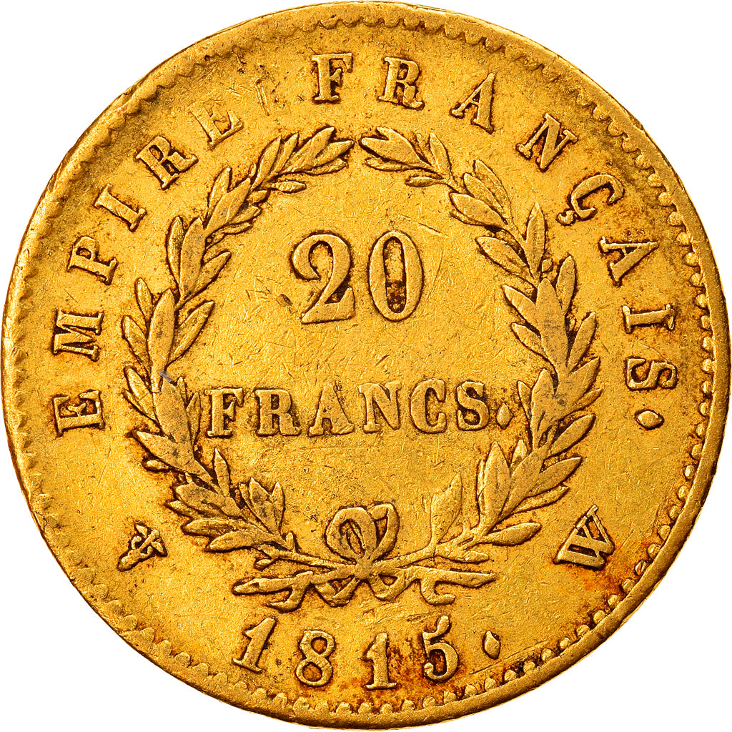 Moeda, França, 20 Francs, 1815, Lille, Cent Jours, AU(50-53), Dourado