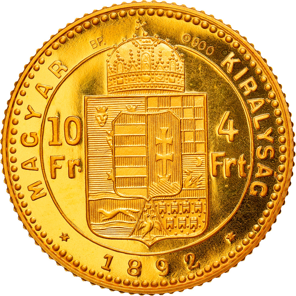 Coin, Hungary, Franz Joseph I, 4 Forint 10 Francs, 1892, Restrike, MS(65-70)