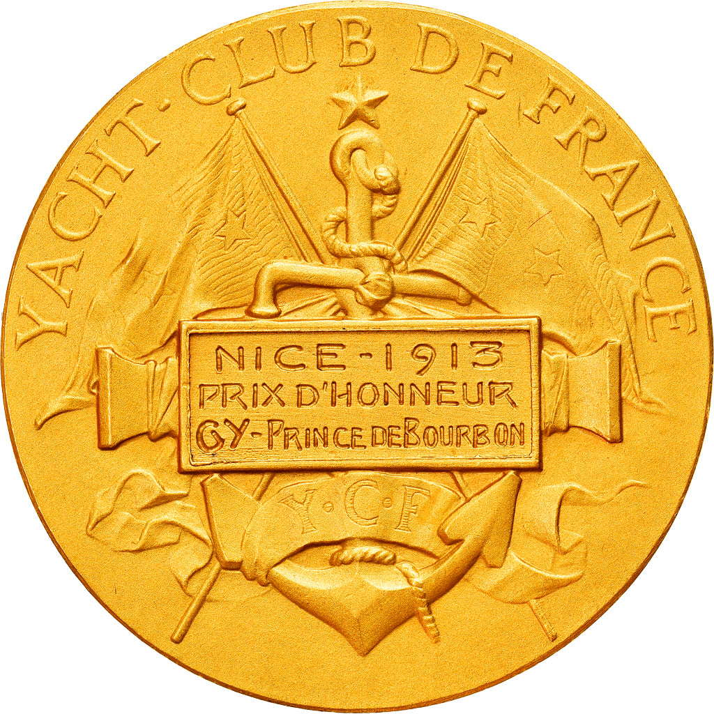France, Medal, Prince de Bourbon, Yacht Club de France, 1913, MS(63), Gold