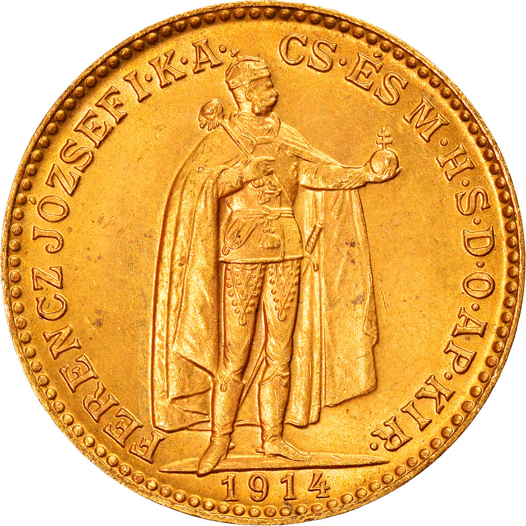 Moneda, Hungría, Franz Joseph I, 20 Korona, 1914, Kormoczbanya, EBC+, Oro