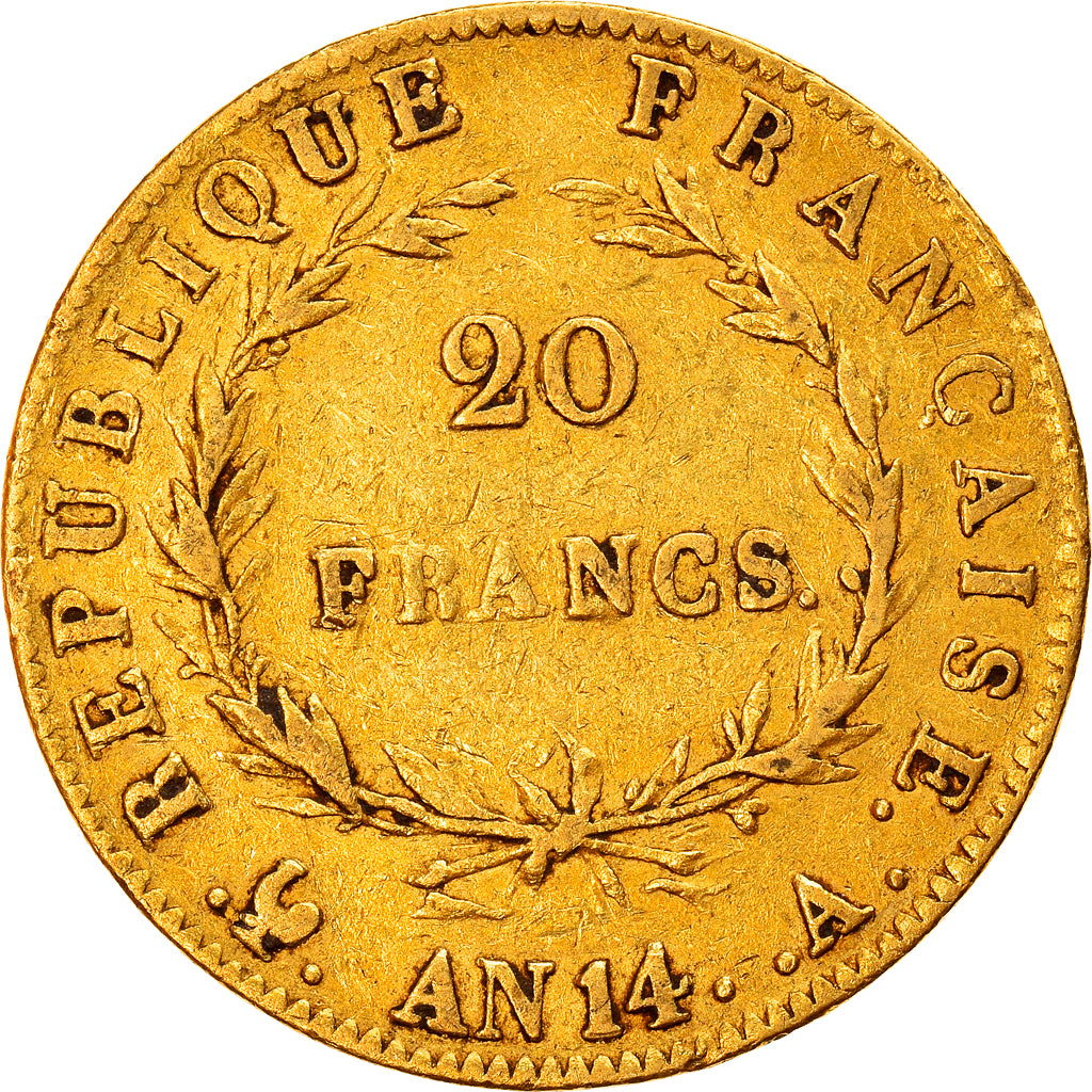 Munten, Frankrijk, Napoléon I, 20 Francs, AN 14, Paris, ZF, Goud, KM:663.1