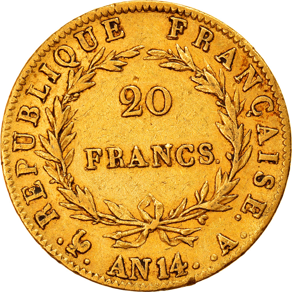 Moneta, Francja, Napoléon I, 20 Francs, AN 14, Paris, AU(50-53), Złoto