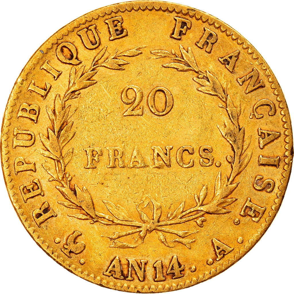 Moeda, França, Napoléon I, 20 Francs, AN 14, Paris, AU(50-53), Dourado