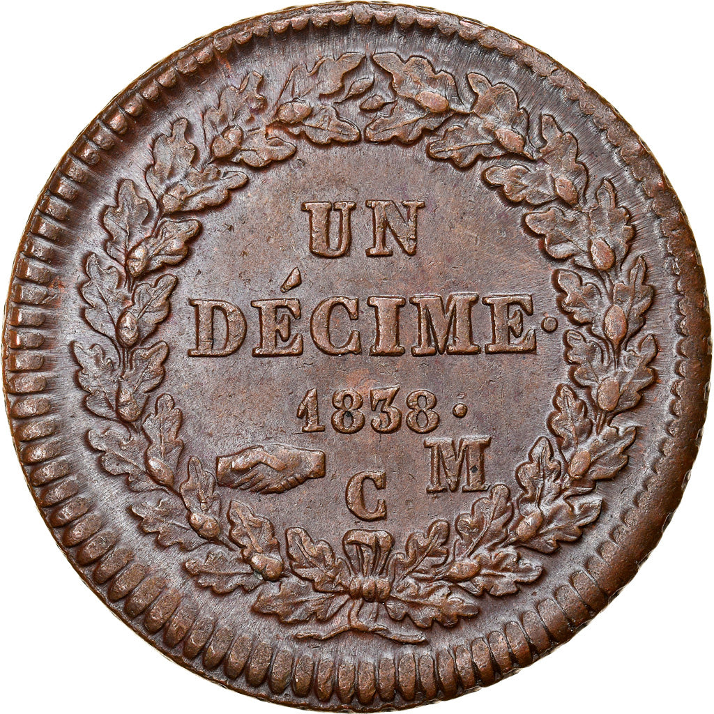 Coin, Monaco, Honore V, Decime, 1838, Monaco, AU(55-58), Copper, KM:97.1