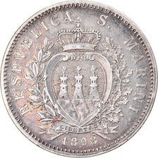 Coin, San Marino, 5 Lire, 1898, Rome, AU(50-53), Silver, KM:6