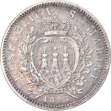 Munten, San Marino, 5 Lire, 1898, Rome, ZF+, Zilver, KM:6
