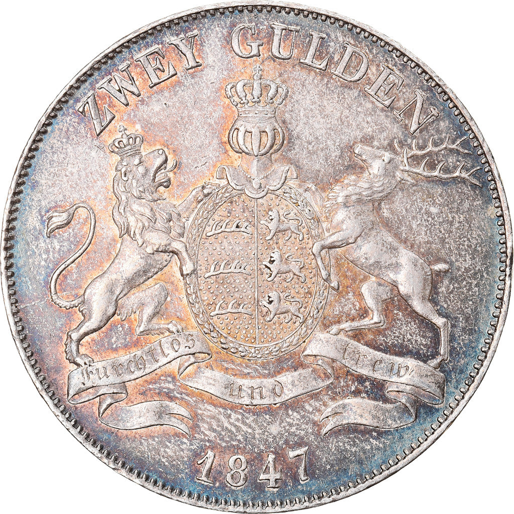 Münze, Deutsch Staaten, WURTTEMBERG, Wilhelm I, 2 Gulden, 1847, VZ, Silber