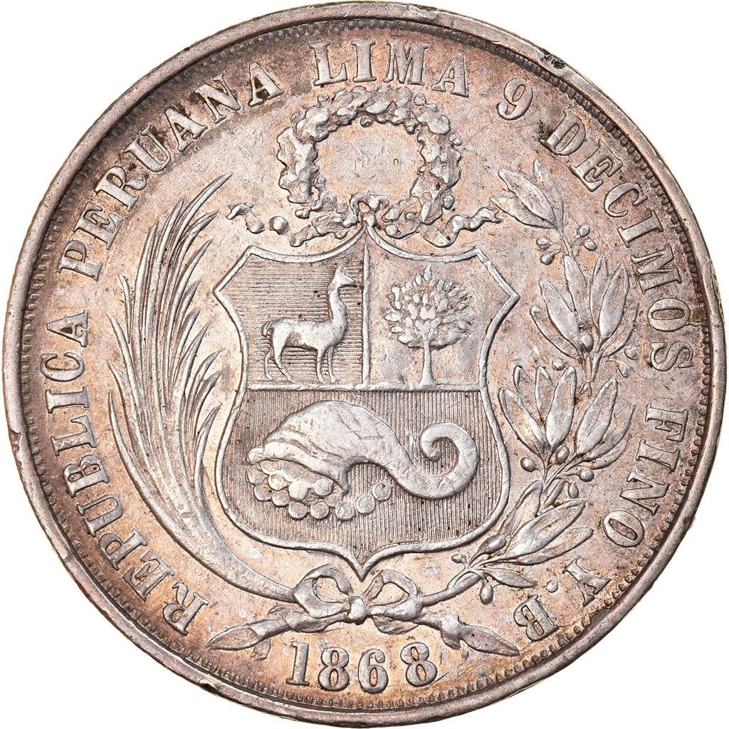Coin, Peru, SOUTH PERU, Sol, 1868, Lima, AU(55-58), Silver, KM:196.3