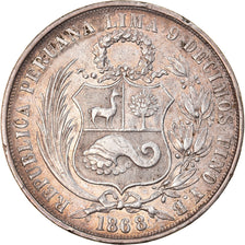 Coin, Peru, SOUTH PERU, Sol, 1868, Lima, AU(55-58), Silver, KM:196.3
