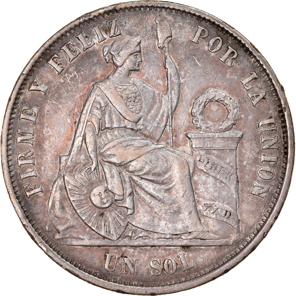 Coin, Peru, SOUTH PERU, Sol, 1868, Lima, AU(55-58), Silver, KM:196.3