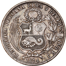 Coin, Peru, SOUTH PERU, Sol, 1874, Lima, VF(30-35), Silver, KM:196.3