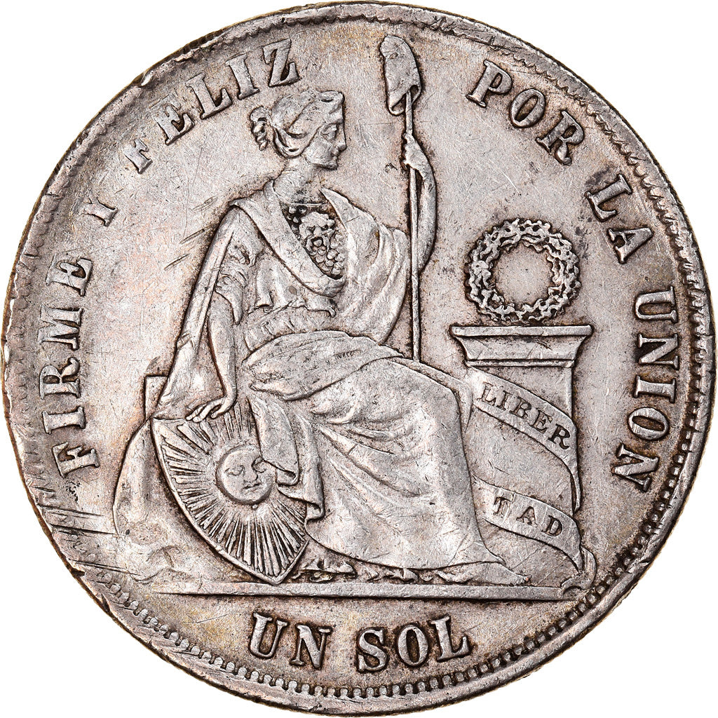 Coin, Peru, SOUTH PERU, Sol, 1874, Lima, VF(30-35), Silver, KM:196.3