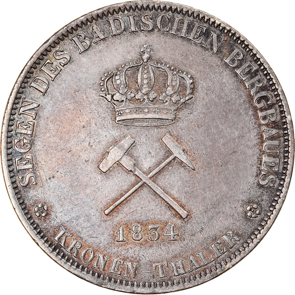 Monnaie, Etats allemands, BADEN, Leopold I, Thaler, Krone, 1834, Très rare
