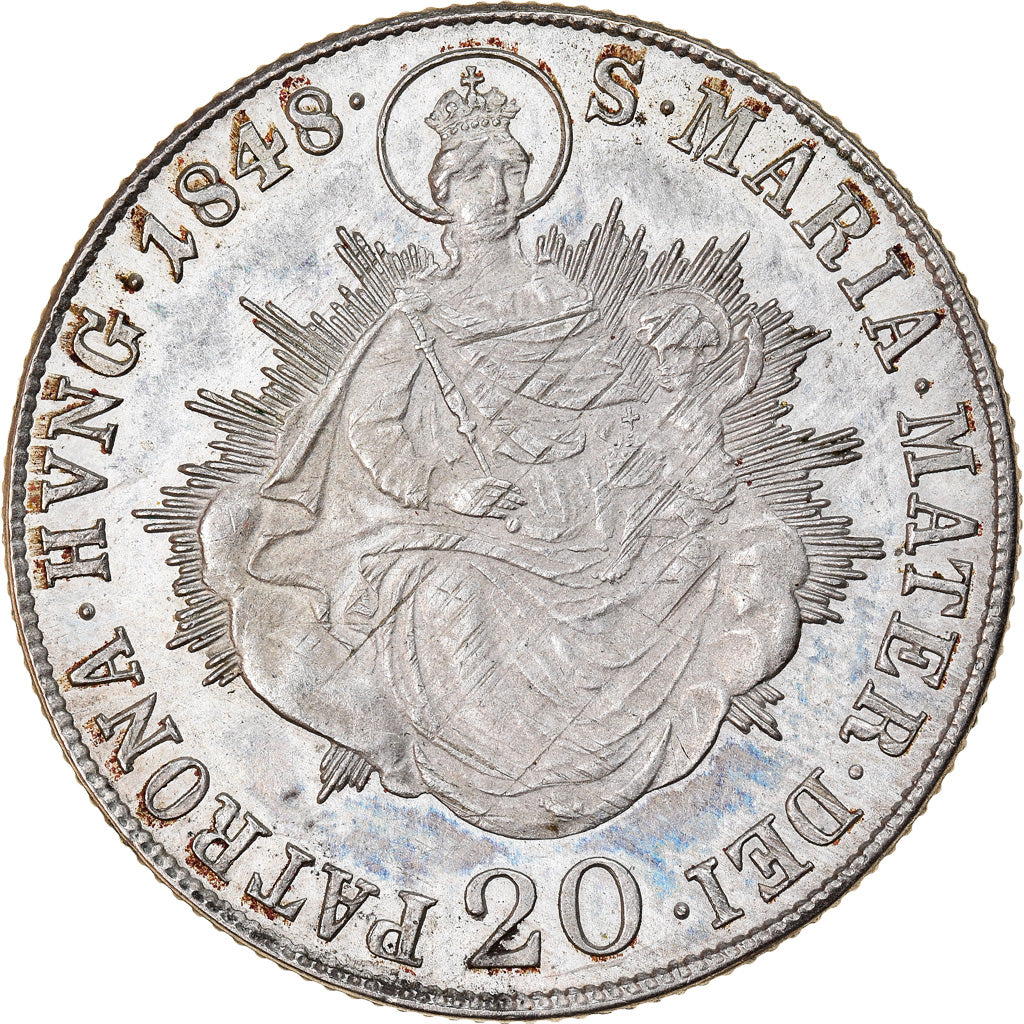Coin, Austria, Ferdinand I, 20 Kreuzer, 1848, MS(63), Silver, KM:2208