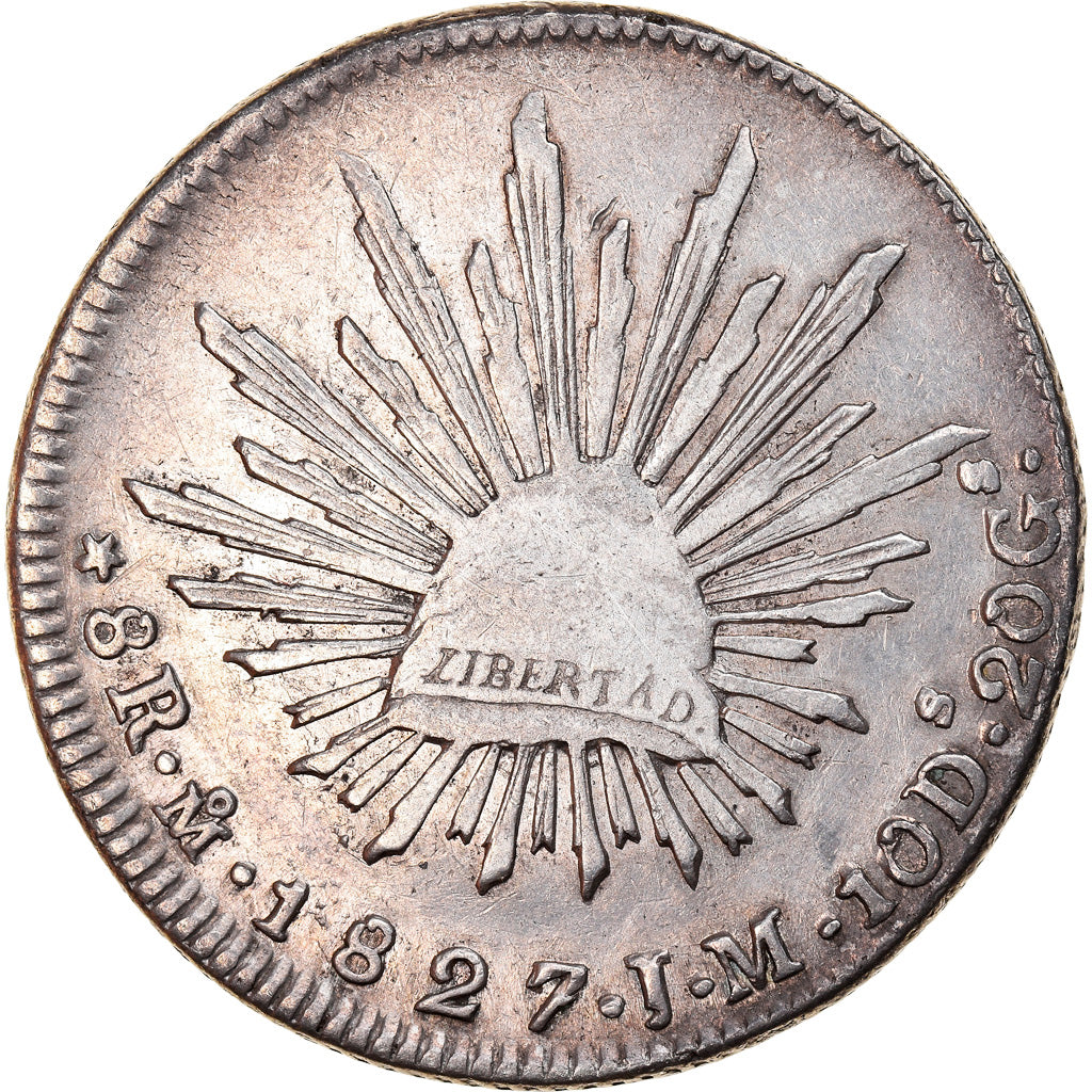 Moneda, México, 8 Reales, 1827, Mexico City, MBC, Plata, KM:377.10