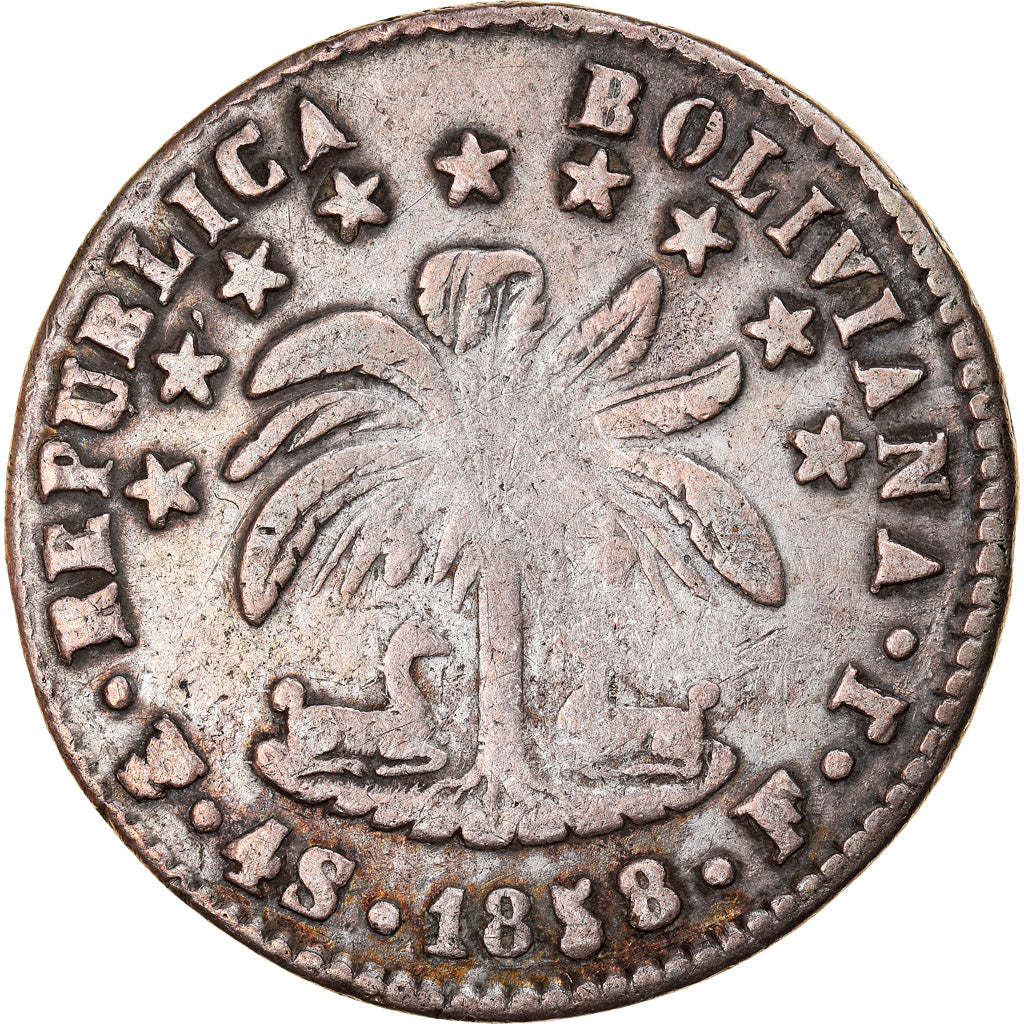 Moneda, Bolivia, 4 Soles, 1858, Potosi, MBC, Plata, KM:123.2