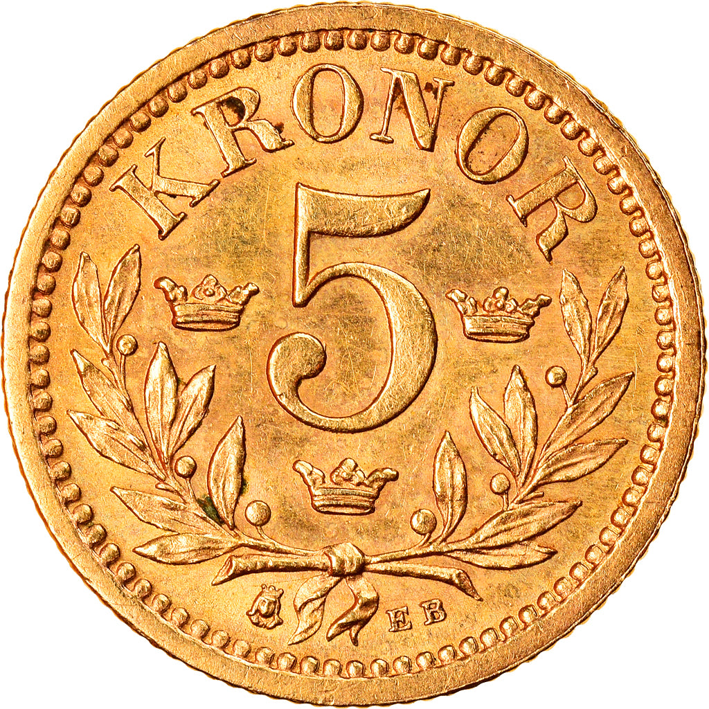 Coin, Sweden, Oscar II, 5 Kronor, 1901, MS(63), Gold, KM:766