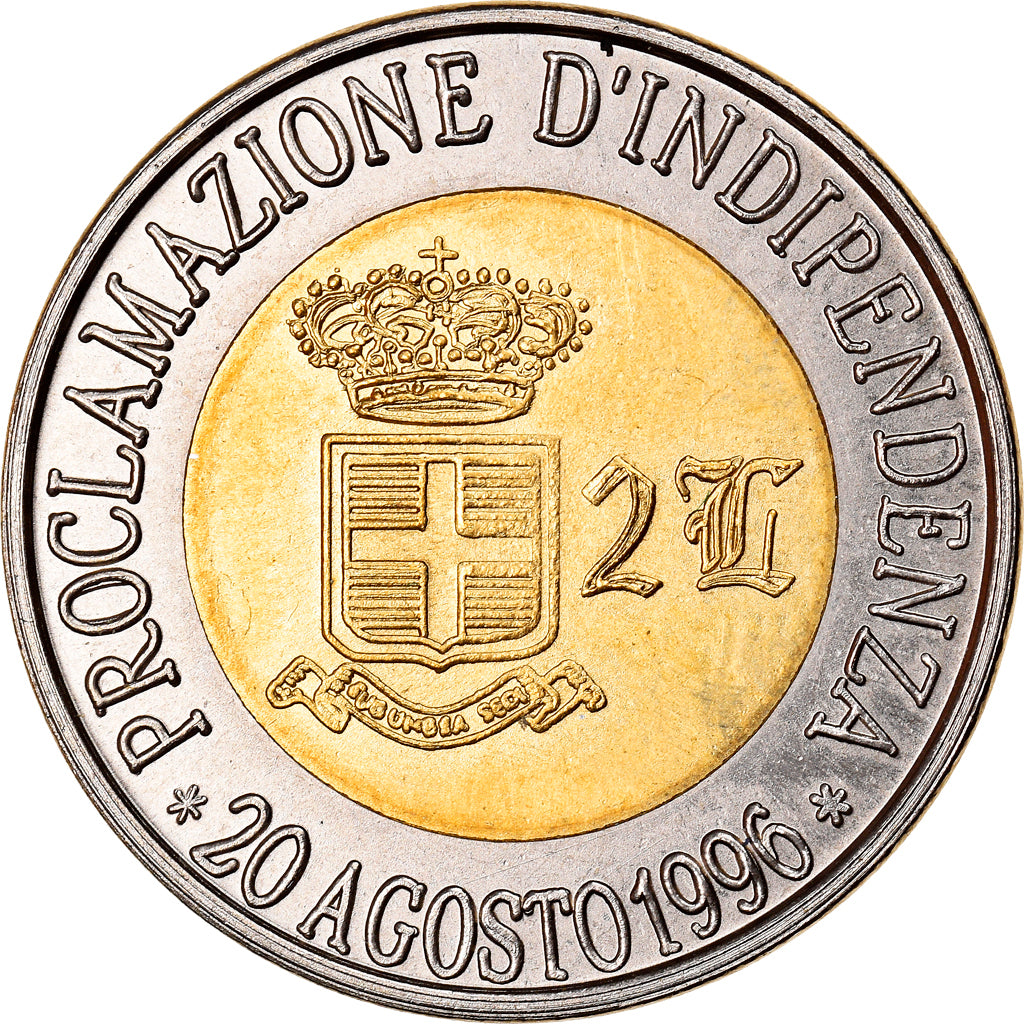 Coin, SEBORGA, Prince Giorgio I, 2 Luigi, 1996, Seborga, MS(60-62), Bi-Metallic