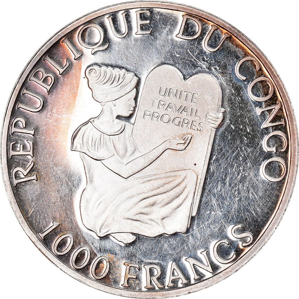 Moneda, República del Congo, 1000 Francs, 1997, SC+, Plata, KM:57