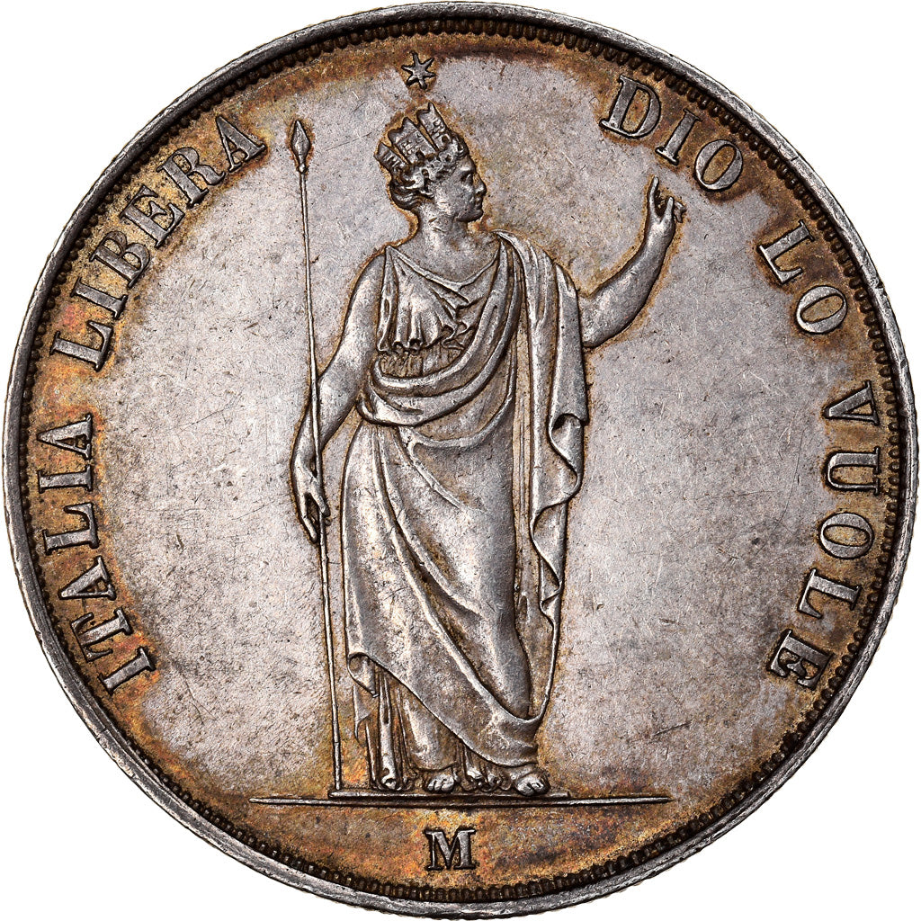 Coin, ITALIAN STATES, LOMBARDY-VENETIA, 5 Lire, 1848, Milan, MS(60-62), Silver